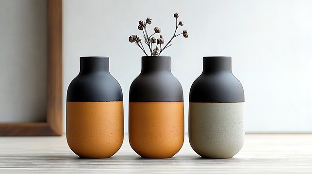 Vase with flowers on table decorative ceramic pottery container