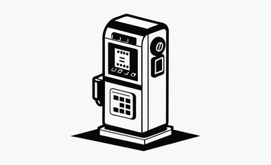 Coin operated phone, vintage payphone silhouette, retro public telephone icon