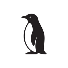 Black and White Silhouette of a Standing Penguin Icon