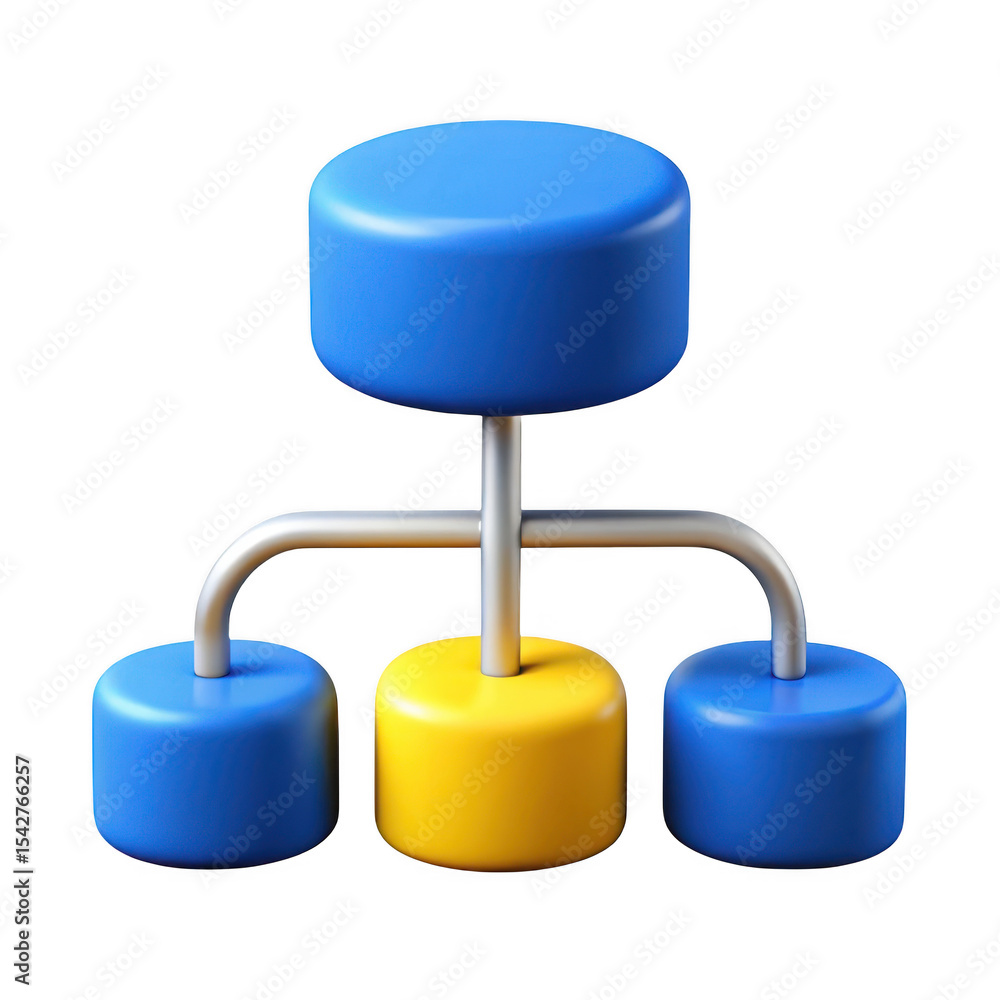 Poster 3d flowchart diagram with blue and yellow nodes on transparent background