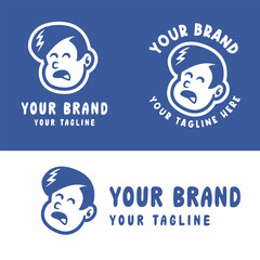 Retro cartoon boy logo with angry expression in blue and white. Perfect for playful, edgy, or youth-oriented branding. Editable EPS vector for scalable use in any design project