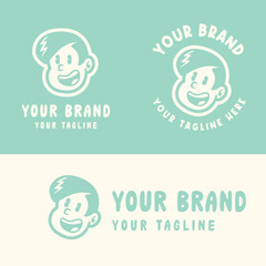 Retro cartoon boy logo with angry expression in blue and white. Perfect for playful, edgy, or youth-oriented branding. Editable EPS vector for scalable use in any design project