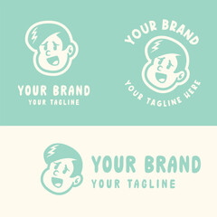 Fototapeta premium Retro cartoon boy logo with angry expression in blue and white. Perfect for playful, edgy, or youth-oriented branding. Editable EPS vector for scalable use in any design project