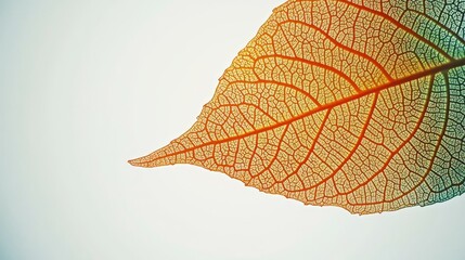 Zoom-in shot of a green leaf turning orange