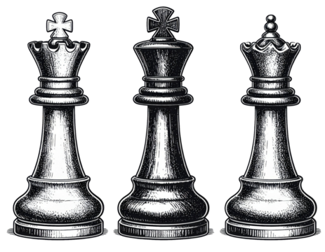 Illustration of black and white king chess pieces for strategy and board game concept isolated on white background