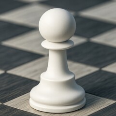 White Pawn Chess Piece on a Chessboard with a Neutral Background for Strategy Games and Intellectual Competitions