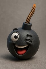 Cartoon Bomb with Winking Expression and Tongue Out Against a Gray Background Ready to Cause Mischief and Mayhem