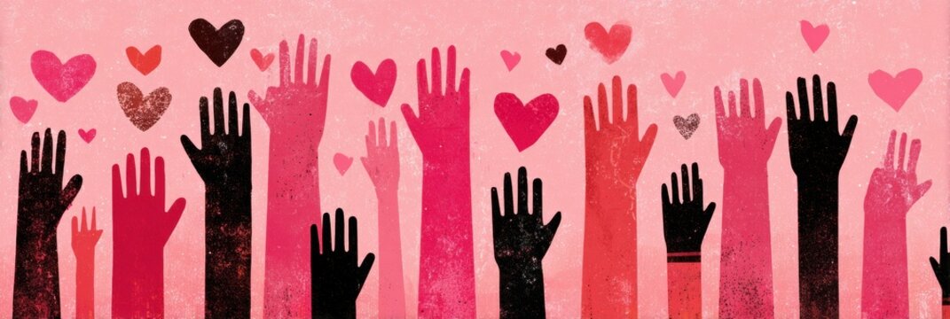 Support Network Illustrated Through Hands and Hearts Showcasing Care and Unity in Community Settings During a Collaborative Event