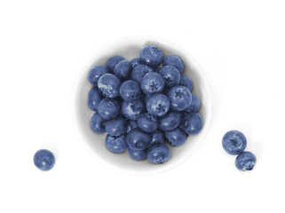 Blueberries in white bowl isolated on white background