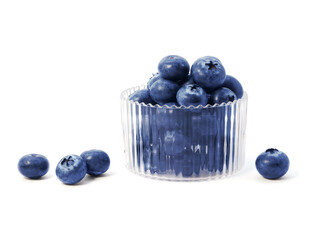 Blueberries in clear bowl isolated on white background