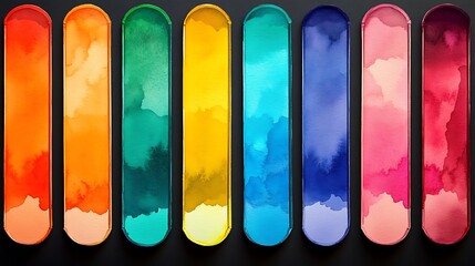 Rainbow Popsicles: A captivating close-up of vividly colored popsicle sticks, each adorned with watercolor gradients, forming a spectrum of hues that embodies a joyful and summery atmosphere.