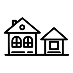 Outline style image depicts two stylized houses of different sizes side-by-side, denoting a residential area, community, other types of dwellings. Related to real estate, urban planning, property type