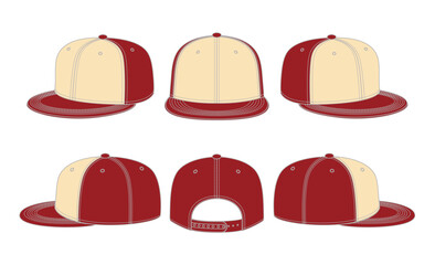 Snapback Cap set Fashion flat technical drawing, Snapback flat vector mockup design. SOCKS fashion flat sketch template. hat template vector,  Mock-up Template. technical hat apparel vector