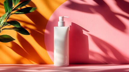 Product Placement: A minimalist arrangement featuring a clean, white dispenser against a backdrop of vibrant colors and natural shadows. This image is designed to highlight the product.