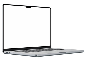 High-resolution laptop mockup featuring a white blank screen, isolated on a transparent background 4K 8K © themagia