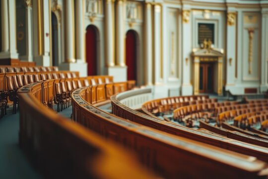 Timelapse showcasing the interior of the Austrian Parliament building with intricately designed seating, Timelapse of the Austrian Parliament