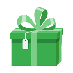A Green Gift Box with Ribbon and Tag, present box, celebration, holiday