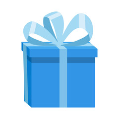 Blue Gift Box with Ribbon, Isolated on White Background, Present for Celebrations