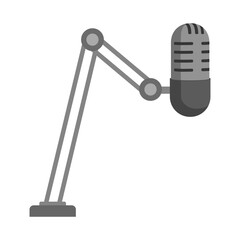 Grey Microphone with Stand for Recording Studio and Broadcasting in a Flat Design Style