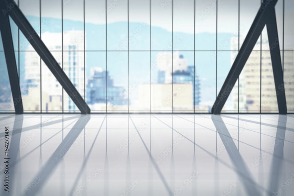 Poster view of several building from inside