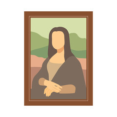 Abstract Mona Lisa Portrait with Brown Frame and Mountain Scenery Background in Illustration