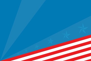 Abstract patriotic flat design is featuring deep blue rays, faint stars, bold red white stripes