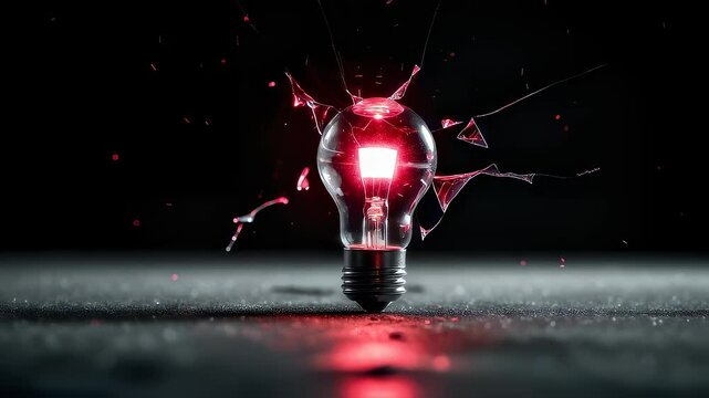 Shattered lightbulb explodes with red light