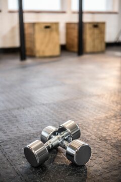 Fototapeta Dumbbells on floor in fitness studio