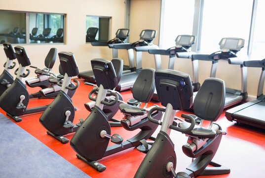Fototapeta Exercise equipment in health club