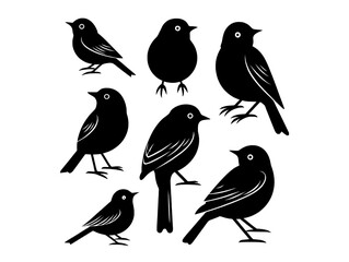 Fototapeta premium set of sparrow vector , Collection of seven black bird silhouettes on a white background