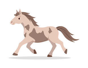 Cartoon Horse Running, Tan and Brown Colored Horse in Motion on White Background