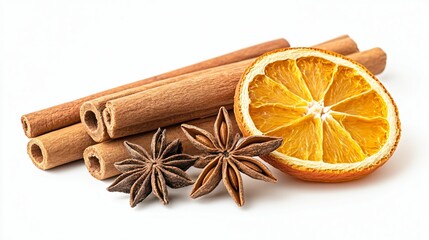 Aromatic Cinnamon Sticks and Star Anise with Dried Orange Slice
