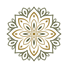 Geometric Floral Pattern in Green and Beige