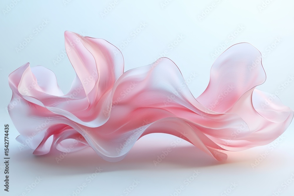 Poster dynamic wave in soft pink tones showcasing an organic form with seamless rendering techniques, organ