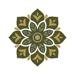 Floral Mandala with Green and Gold Shapes
