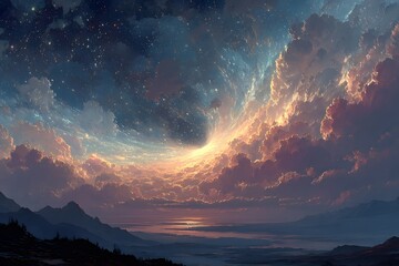 Naklejka premium Colorful Swirls Surrounding a Black Hole in Space