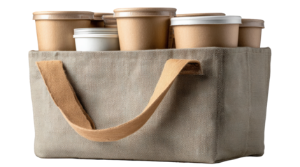 Eco-friendly Coffee Carrier Bag with Disposable Cups for Sustainable Take Away, transparent background