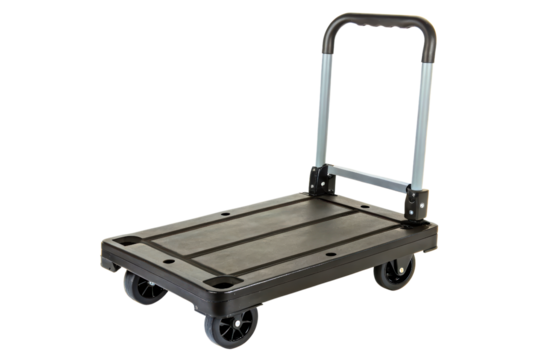 Black folding hand truck with an extended handle isolated with transparent background