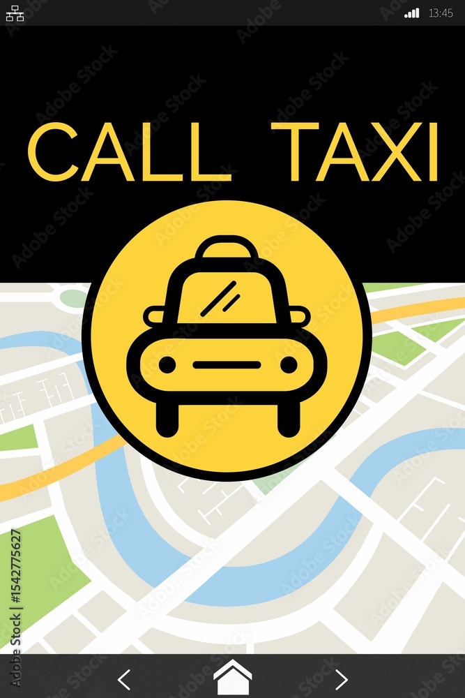 Poster computer icon of taxi with text on map