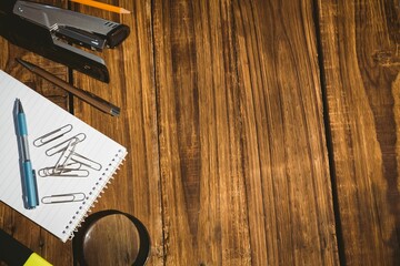 Office supply on wooden table