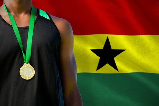 Naklejki Midsection of medalist against Ghanaian Flag