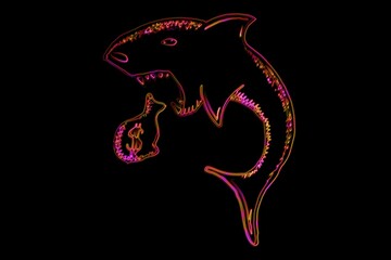 Digital composite image of shark eating money bag