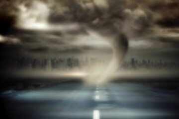 Road during tornado against overcast sky