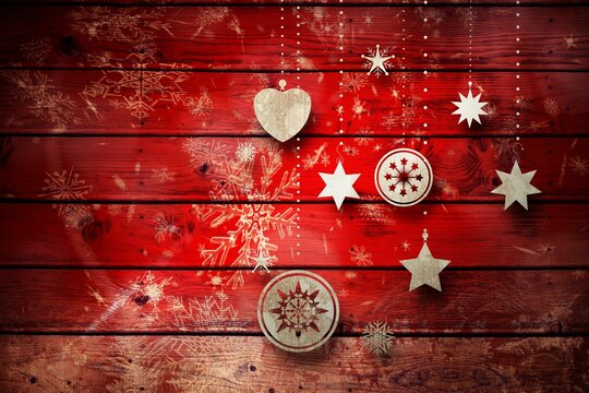 Fototapeta Christmas decorations over wood