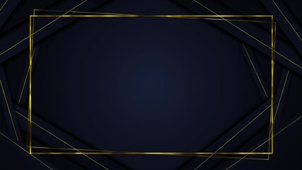 Luxury gold title glowing border, rectangle, square, frame background. text banner. Blank vip backdrop golden frame. Copy space casino royal or grand hotel logo Geometric graphic motion animation
