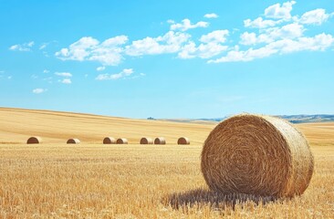Hay bales in a golden field under a clear blue sky (2)