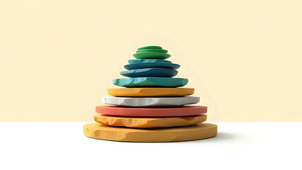 A minimalist tower of colorful, balanced wooden stacking stones, representing harmony and playful learning.