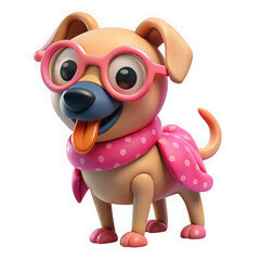 Cartoon dog with glasses illustration on white background on transparent background