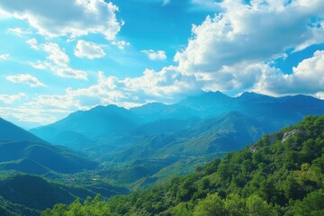 Naklejka premium Majestic mountains and vibrant blue sky captured in seamless timelapse under changing weather, mountains and blue sky seamless virtual Photo Background