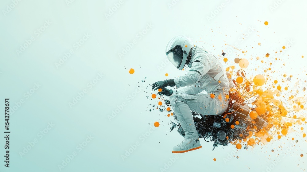 Poster dynamic astronaut riding an abstract wave of energy futuristic setting digital art surreal environme